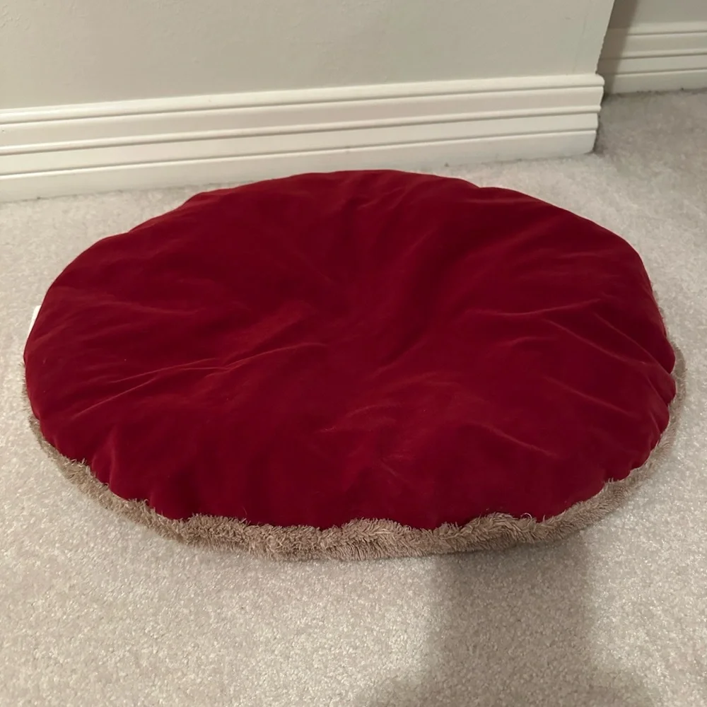 OVAL PET BED PILLOW SMALL DOG PUPPY CAT KITTY COMFY BROWN TAN BEIGE 23”x18”RED
